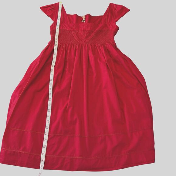 Maeve Anthropologie Size 6 Red Smocked Empire Dress Cotton Lined - Picture 12 of 12